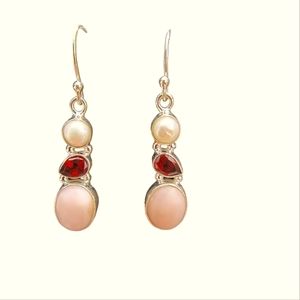 Pink Opal, Pearl & Garnet 925 Sterling Silver Dangle Earrings